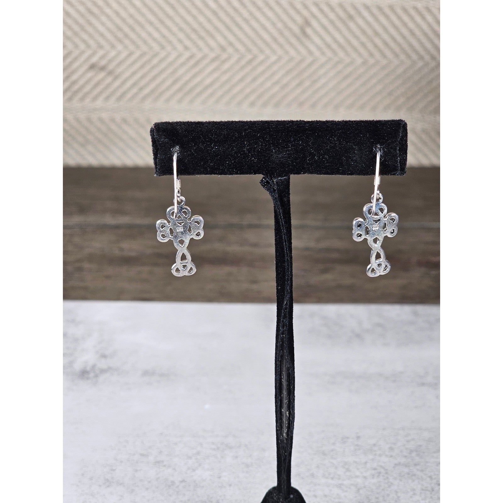 Vintage Sterling Silver Celtic Cross Dangle Earrings