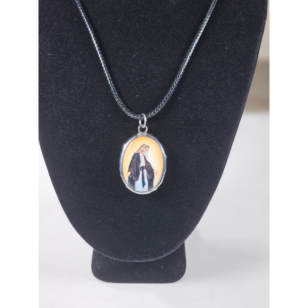 Vintage Madonna Pendant Necklace Oval Religious Medallion