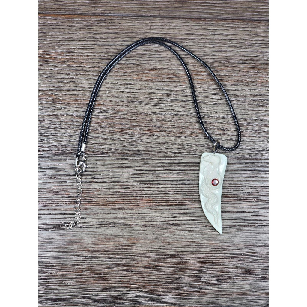 Carved Snake Fang Pendant Necklace White Tooth Style Gothic Charm 2"