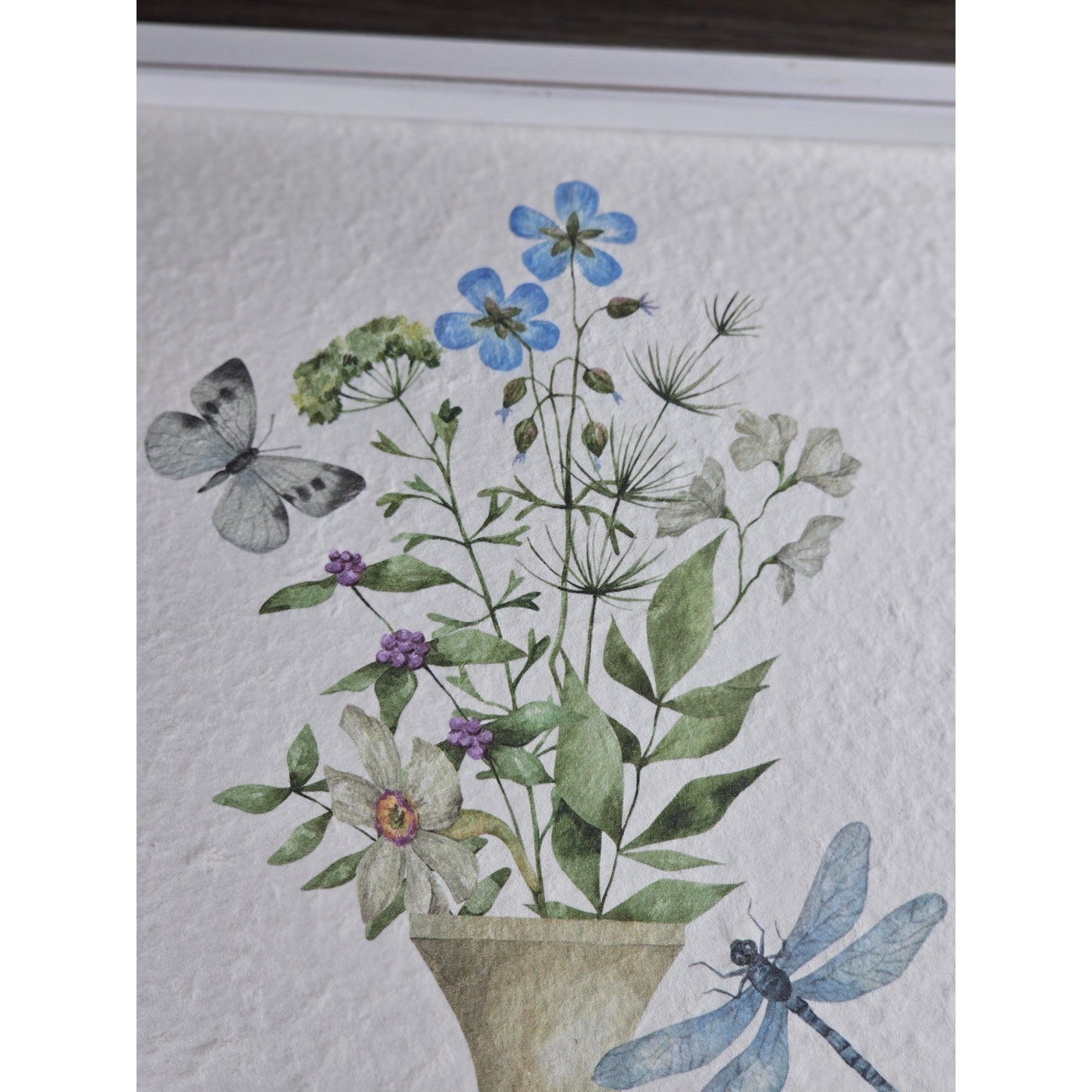 Textured Botanical Print Framed Wall or Tabletop Floral Decor