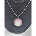 Vintage Angel Cameo Pendant Necklace Pink Relief Silver Tone Oval