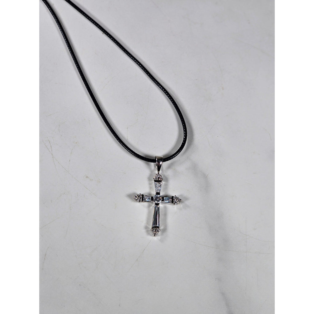 Vintage Sterling Silver Cross Necklace with CZ Stones Pendant