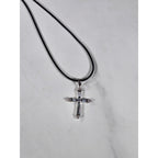 Vintage Sterling Silver Cross Necklace with CZ Stones Pendant
