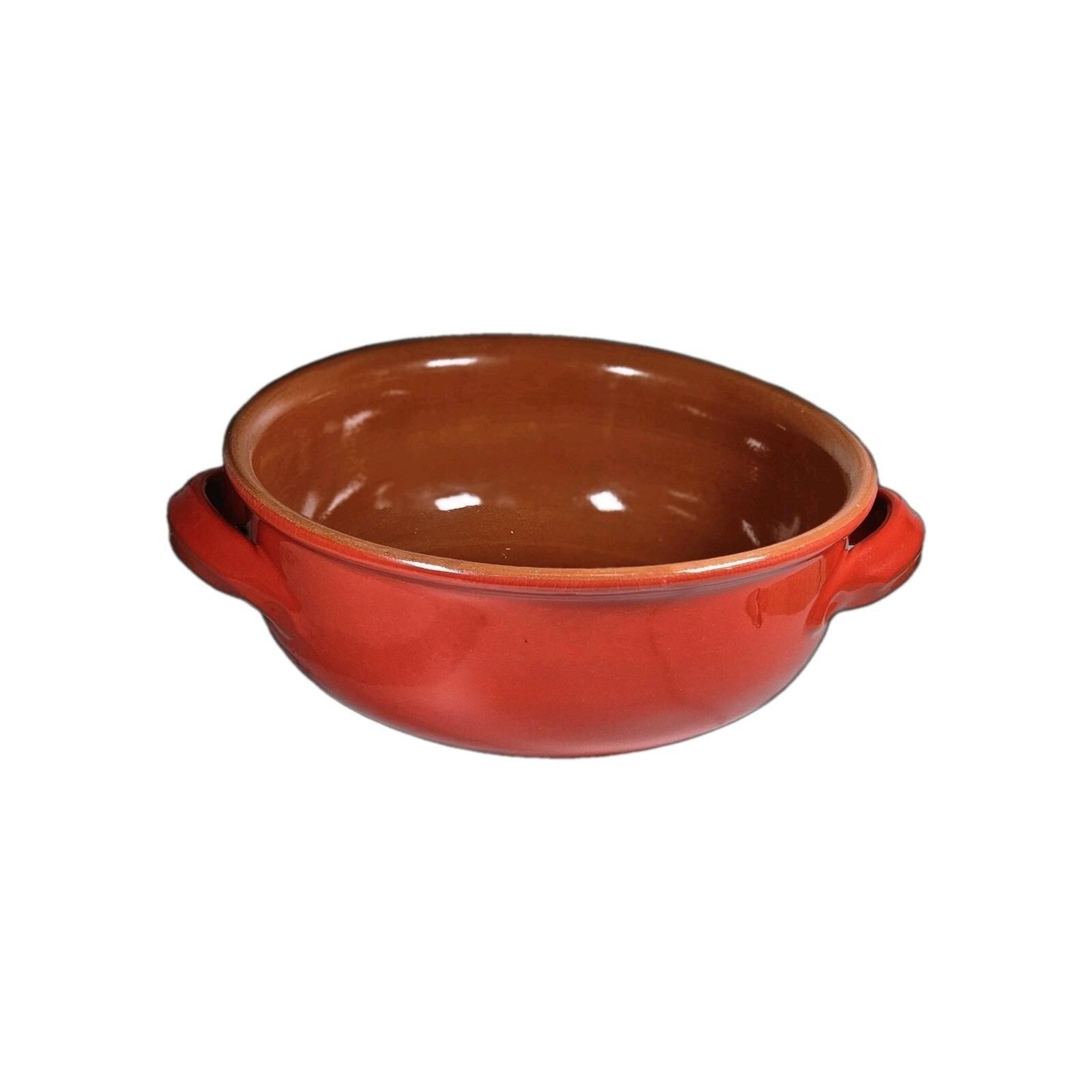 Vintage Mid Century Modern Red Orange Dual Handle Serving Bowl