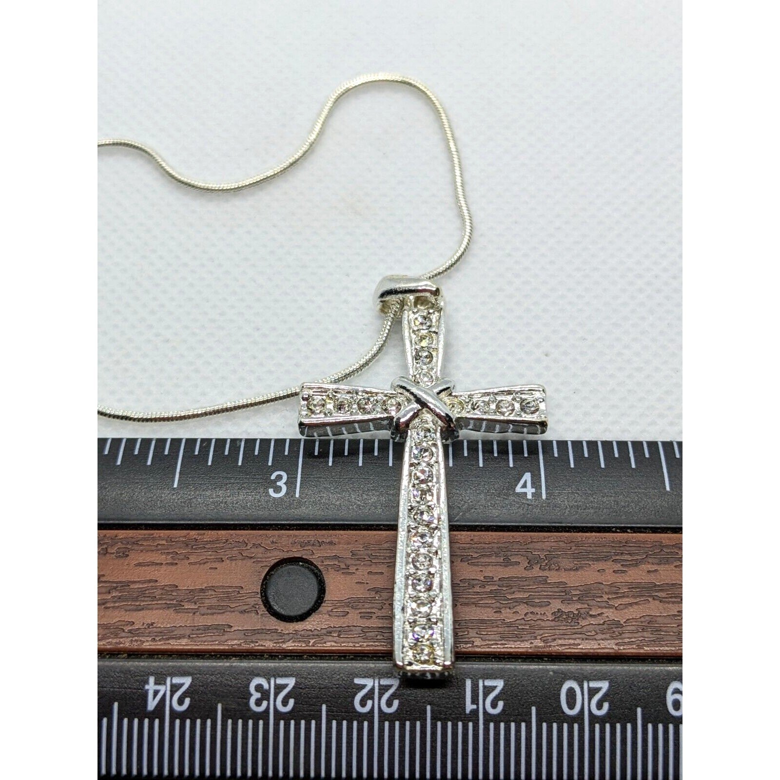 BMNY Silver Plated CZ Cross Necklace 18 Inch Chain Religious Jewelry