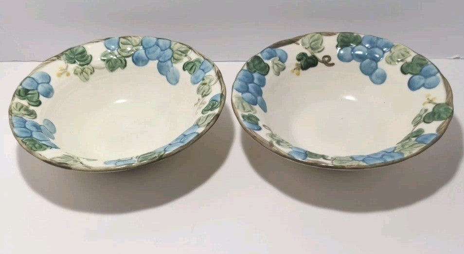 Set of 2 Vintage Metlox Poppy Trail Sculptured Blue Grape CA USA 7.25" Bowls