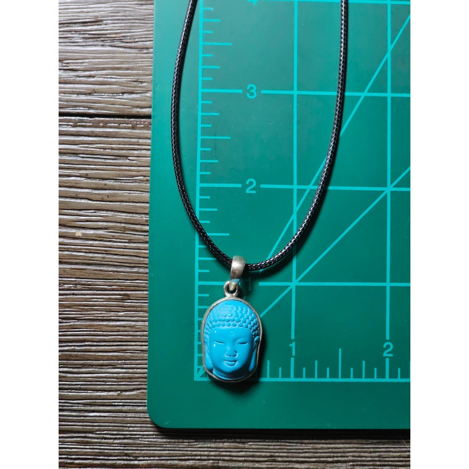 Vintage Sterling Silver Buddha Turquoise Pendant Necklace