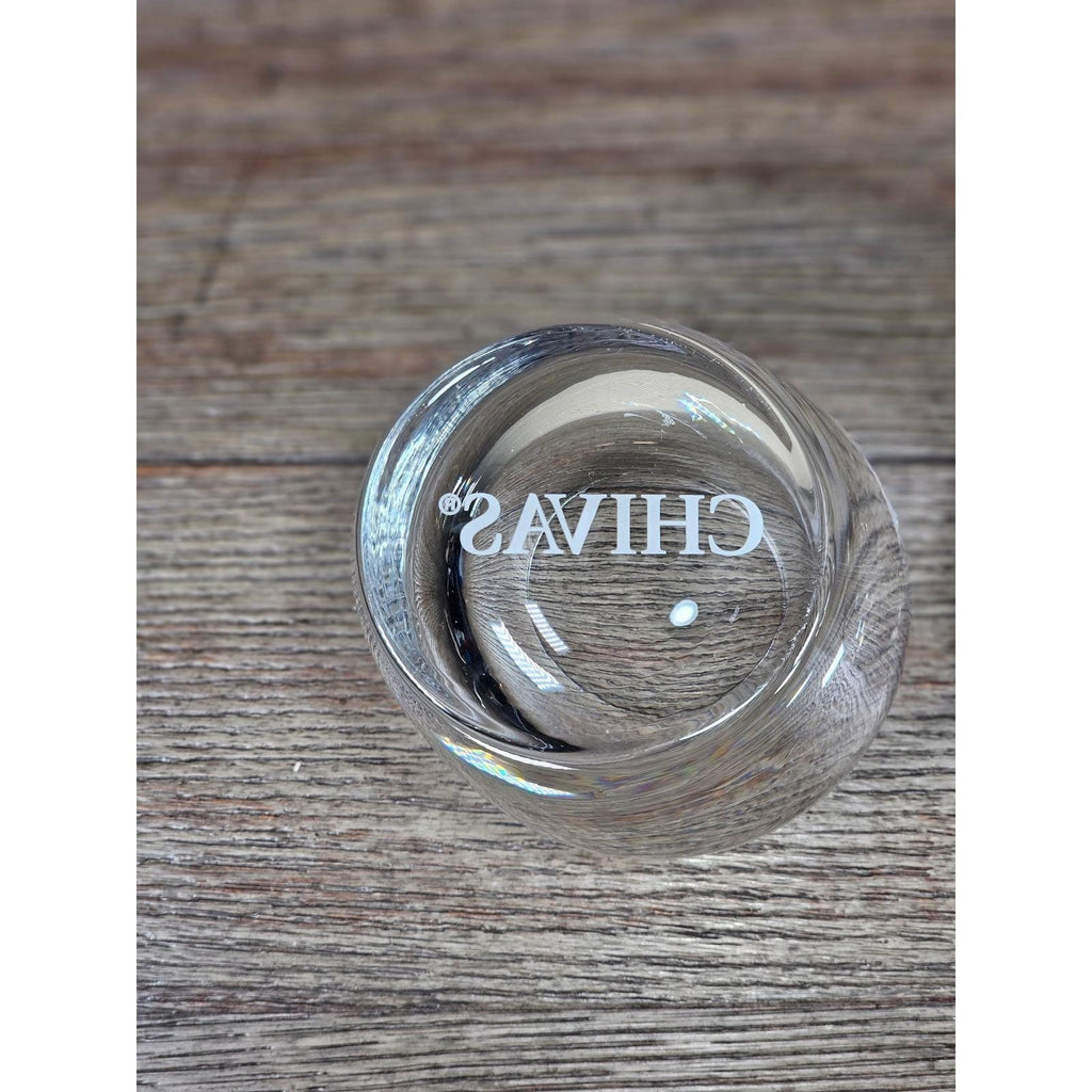 Set of 2 Chivas Etched Rocks Glasses 3.5 x 3 Inch Whisky Tumblers