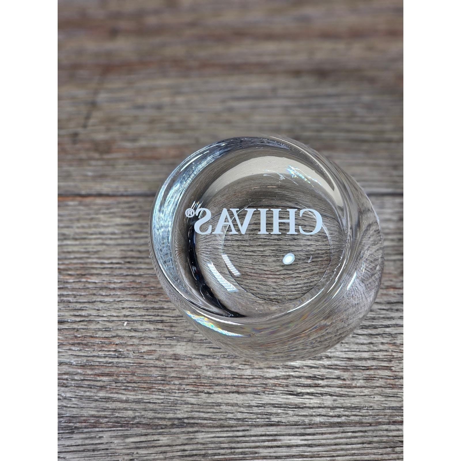 Set of 2 Chivas Etched Rocks Glasses 3.5 x 3 Inch Whisky Tumblers