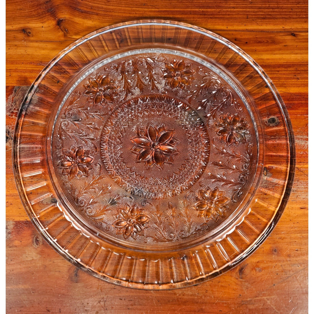 Vintage Pressed Glass Floral Cake Plate | 13" Clear Glass Serving Platter