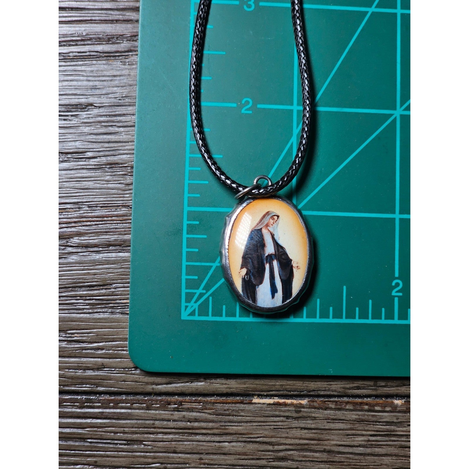 Vintage Madonna Pendant Necklace Oval Religious Medallion