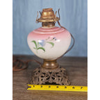 Vintage Hand-Painted Milk Glass Table Lamp | Pink Floral | Project Piece