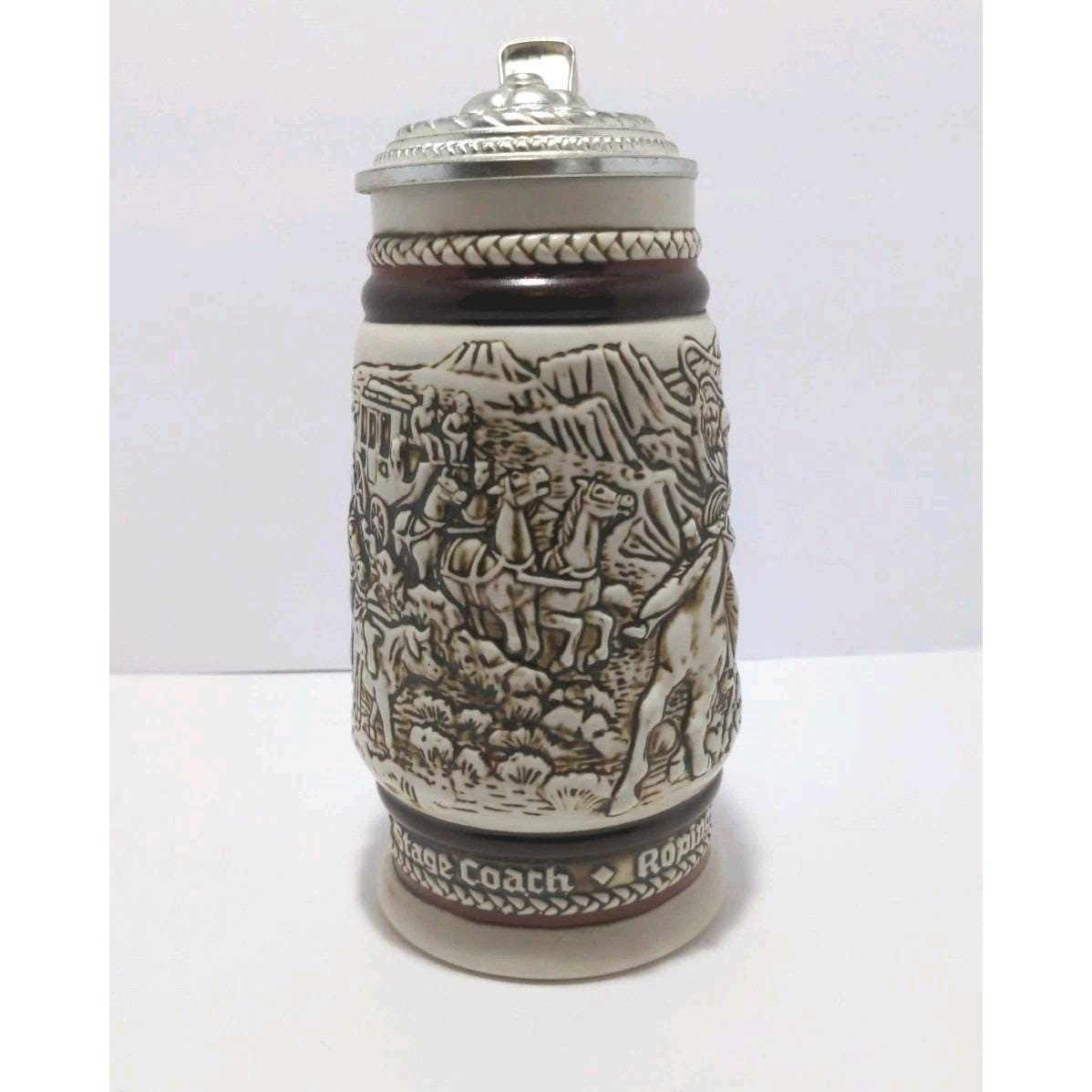 Avon 1980  Western Round Up Stein Pewter Lid Ceramarte
