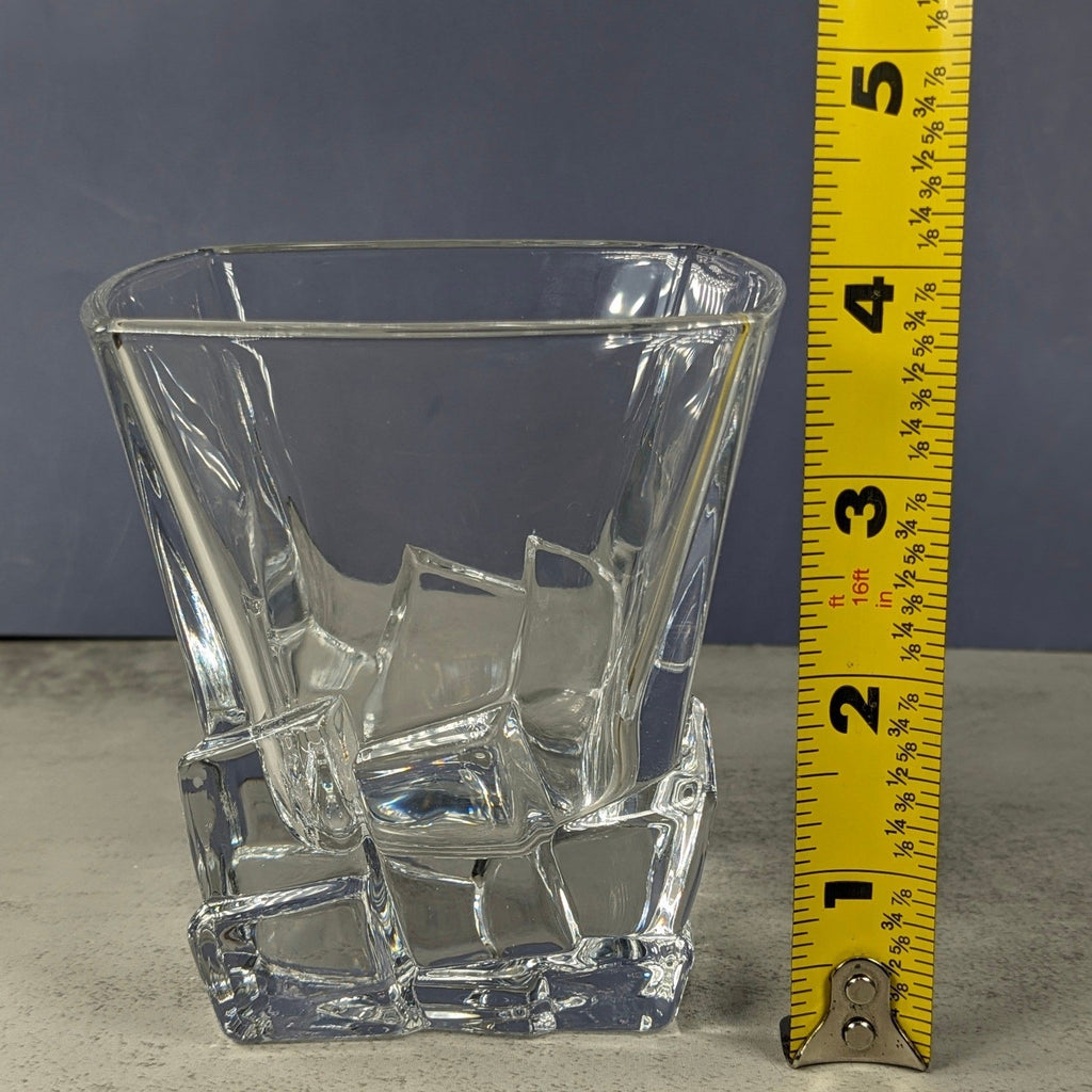 Vintage Heavy Glass Rocks Glasses Set of 4 Ice Cube Base Tumblers