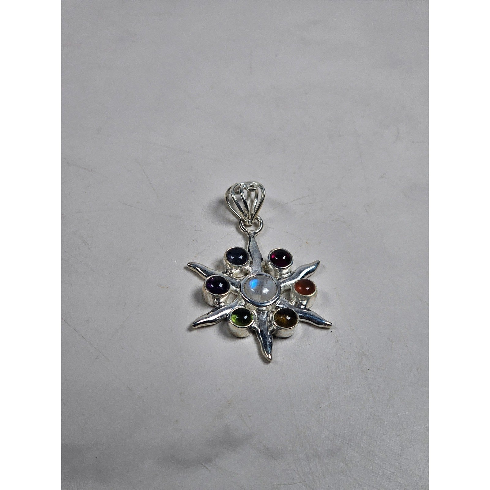 Vintage Sterling Silver Multistone Starburst Pendant .925 No Chain