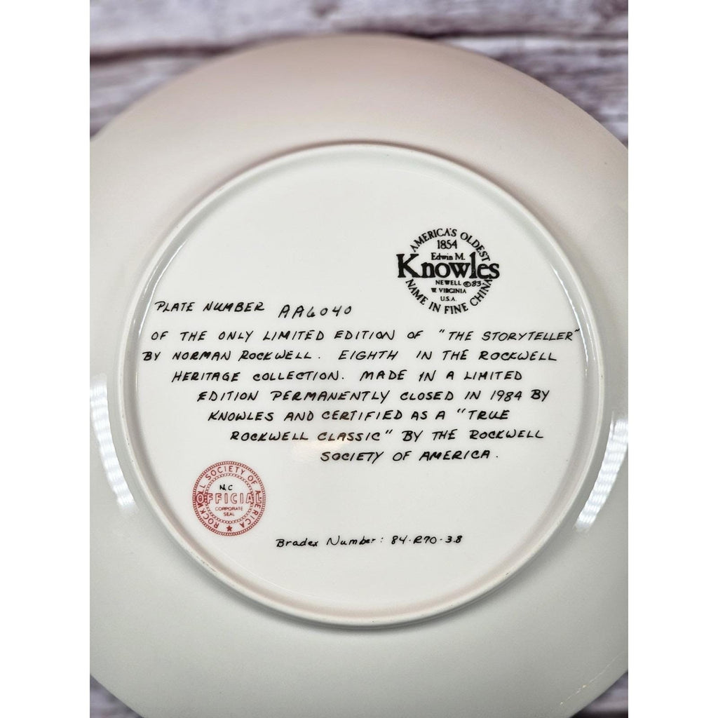 1984 Knowles Norman Rockwell The Storyteller Plate 8.5" Heritage