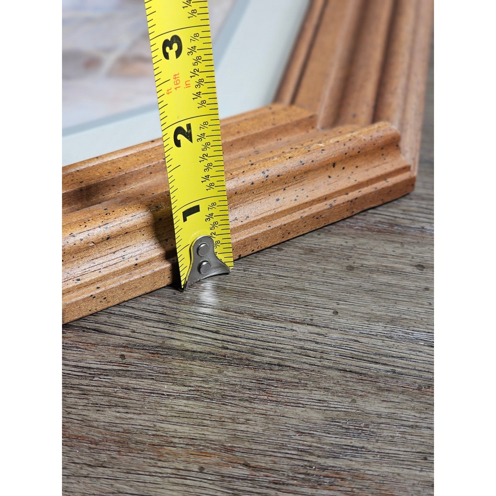 Vintage Framed Pastoral Art Print Octagon Wood Frame Cottage Garden Scene