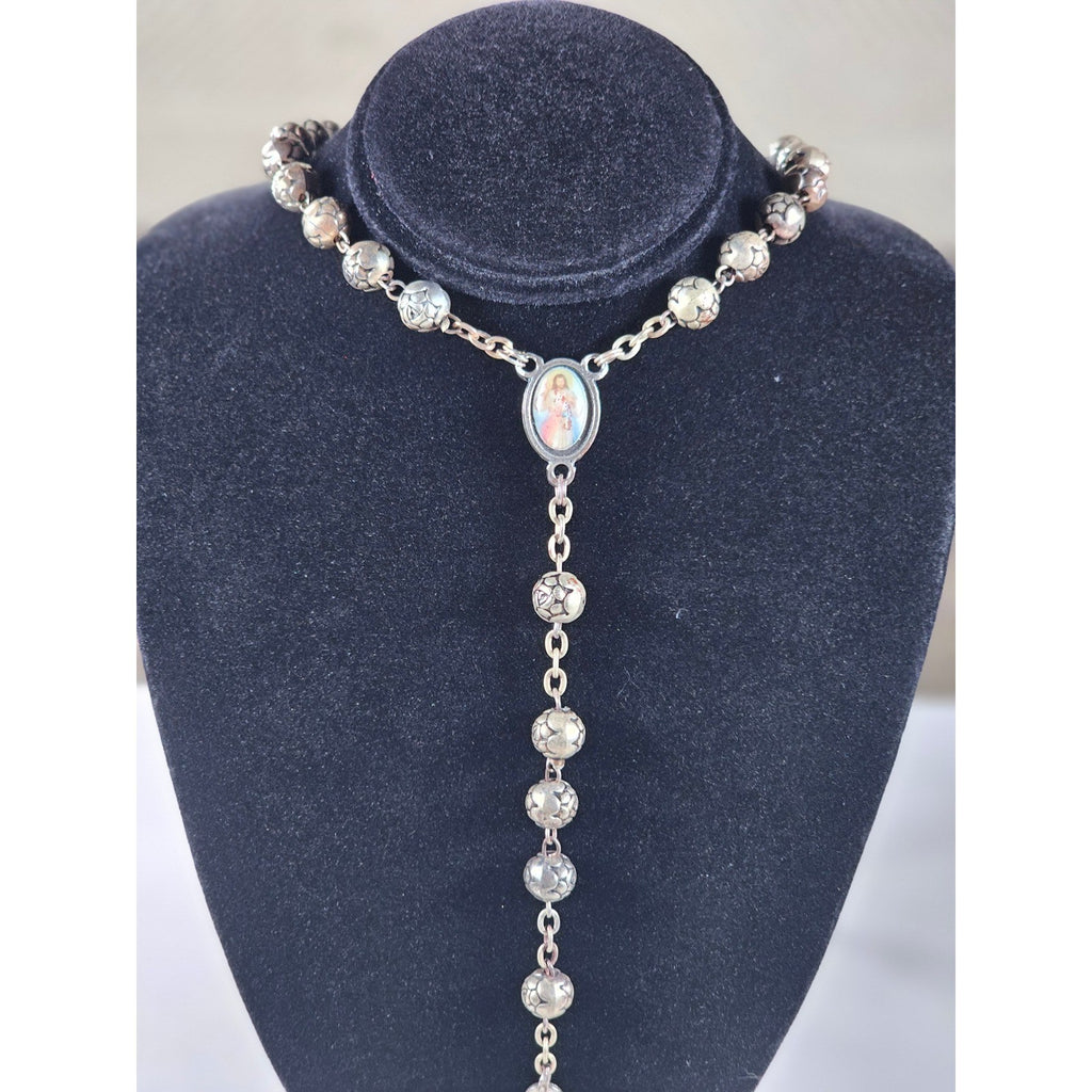 Vintage Rosary Necklace Sacred Heart Cross Religious Medal Beaded
