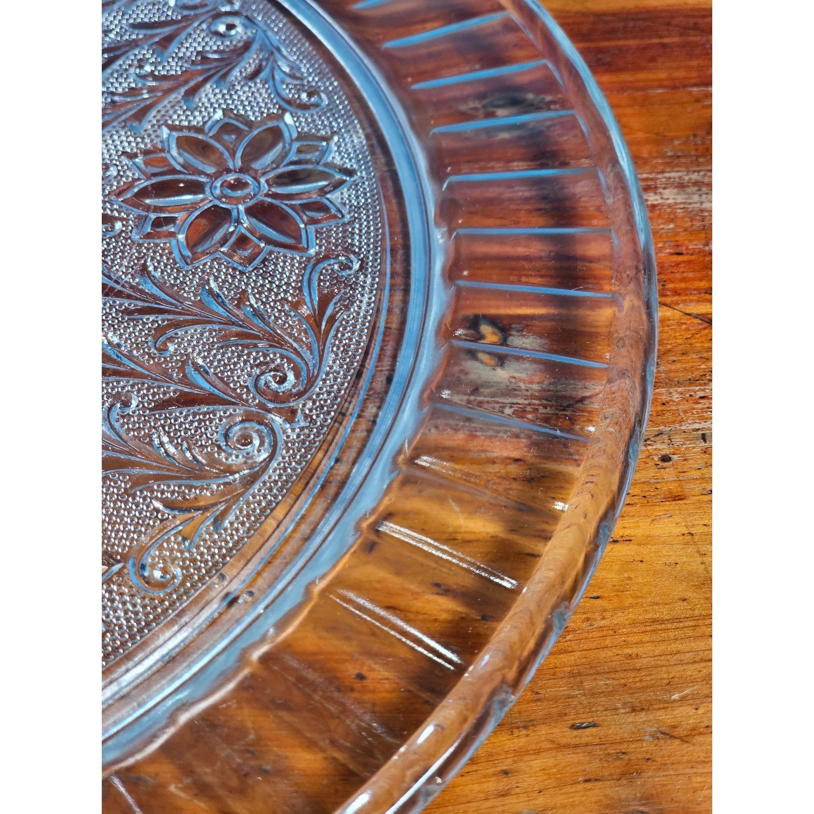 Vintage Pressed Glass Floral Cake Plate | 13" Clear Glass Serving Platter