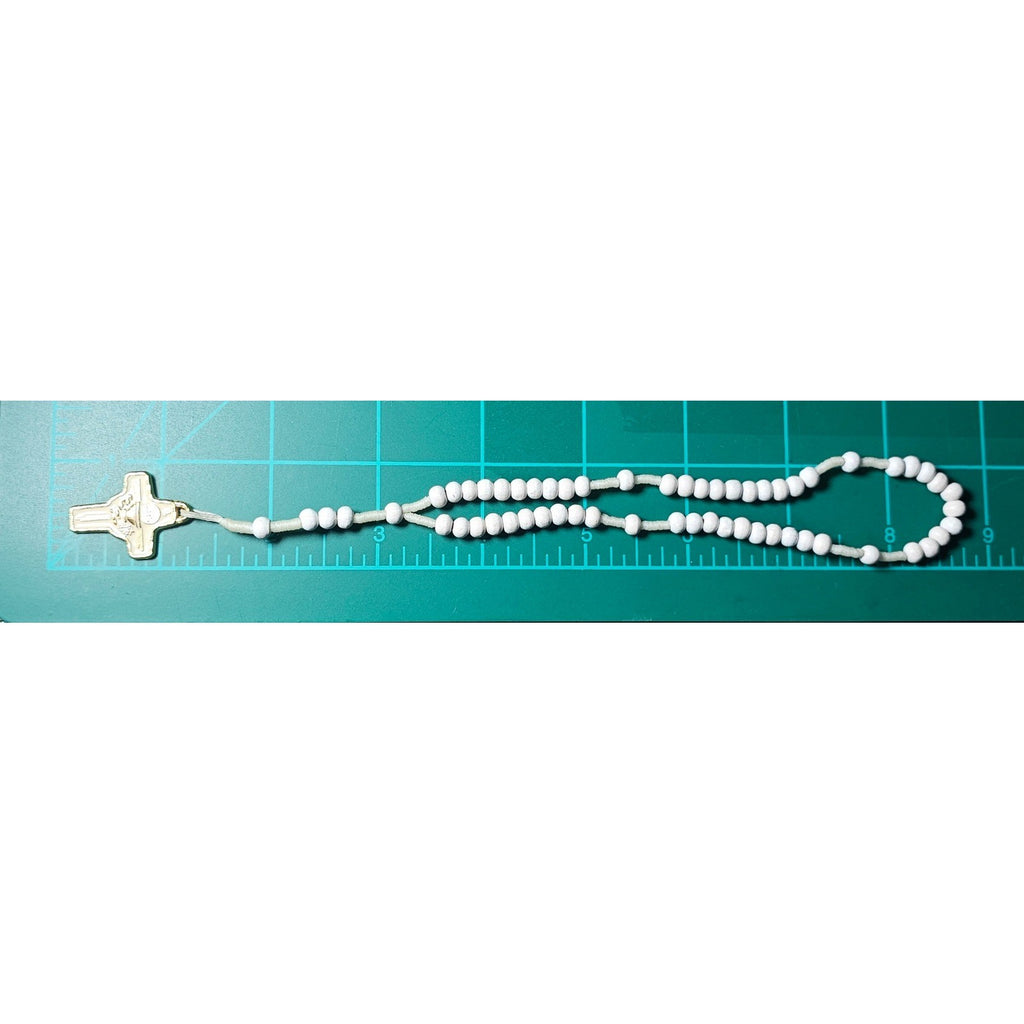 Vintage White Beaded Rosary Necklace Gold Tone Cross Pendant