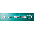 Vintage White Beaded Rosary Necklace Gold Tone Cross Pendant