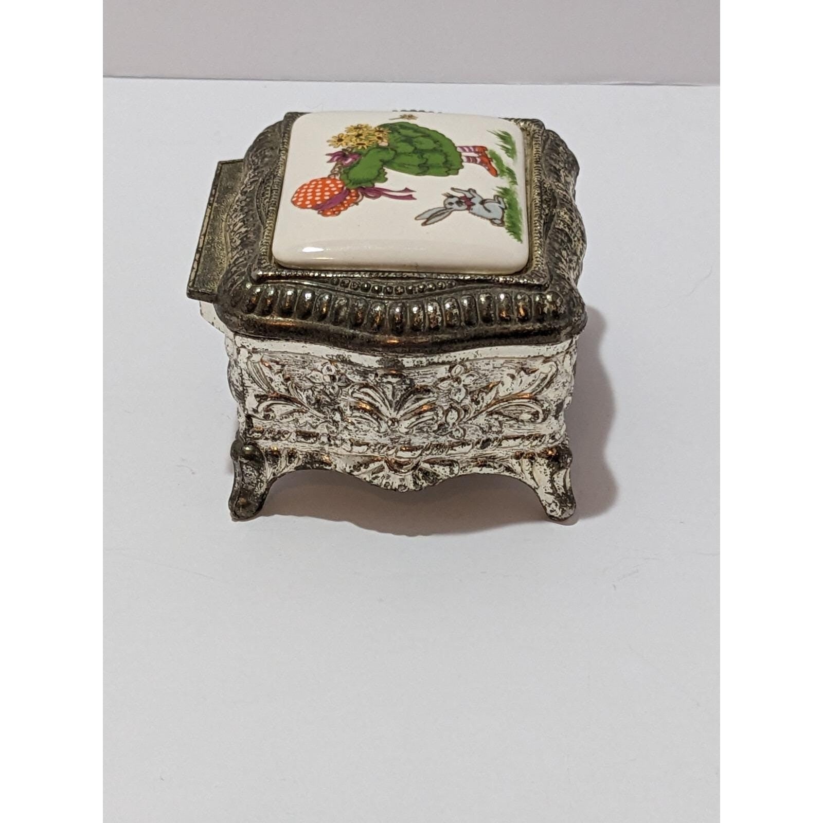 Vintage Silver Plated Trinket Box Red Felt Japan