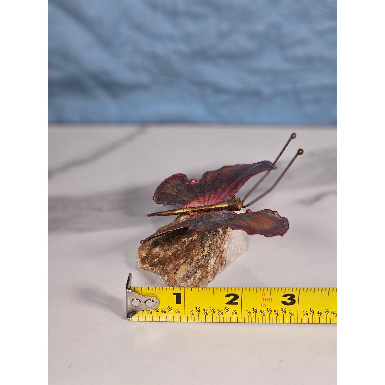 Vintage Metal Butterfly on Quartz Crystal Geode Sculpture Decor