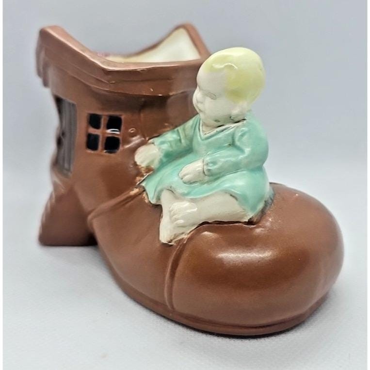 Vintage Porcelain Shoe House Planter Japan Kay B Child Figurine