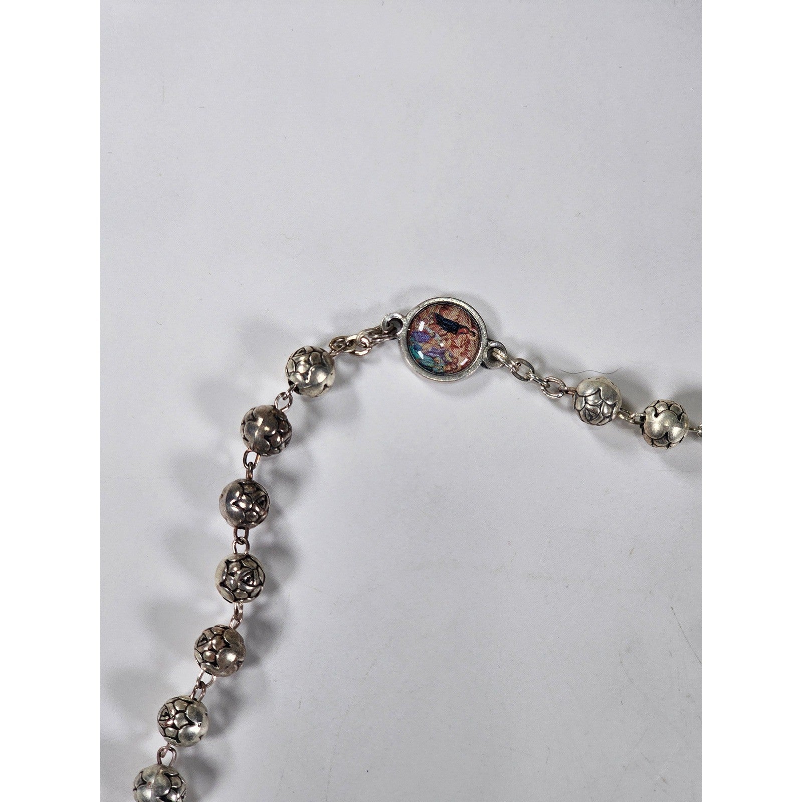 Vintage Rosary Necklace Sacred Heart Cross Religious Medal Beaded