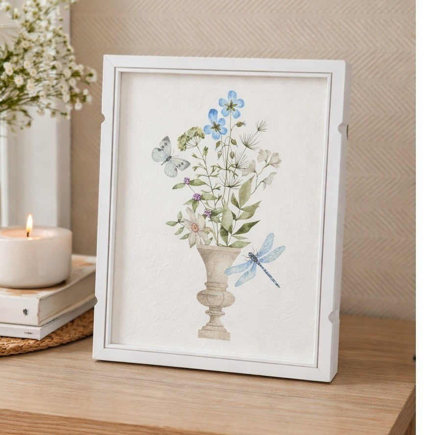 Textured Botanical Print Framed Wall or Tabletop Floral Decor