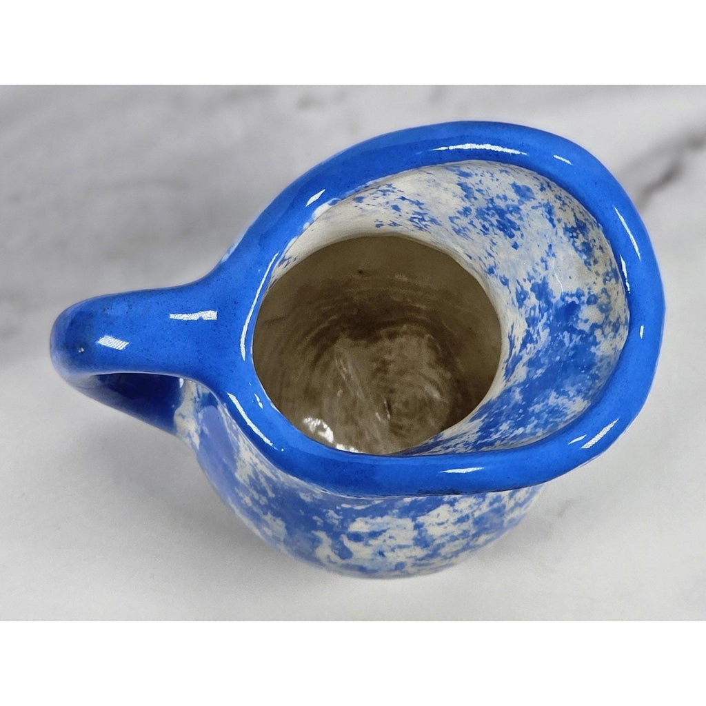 Vintage Blue & White Spongeware Pitcher and Bowl Set Rustic Pottery