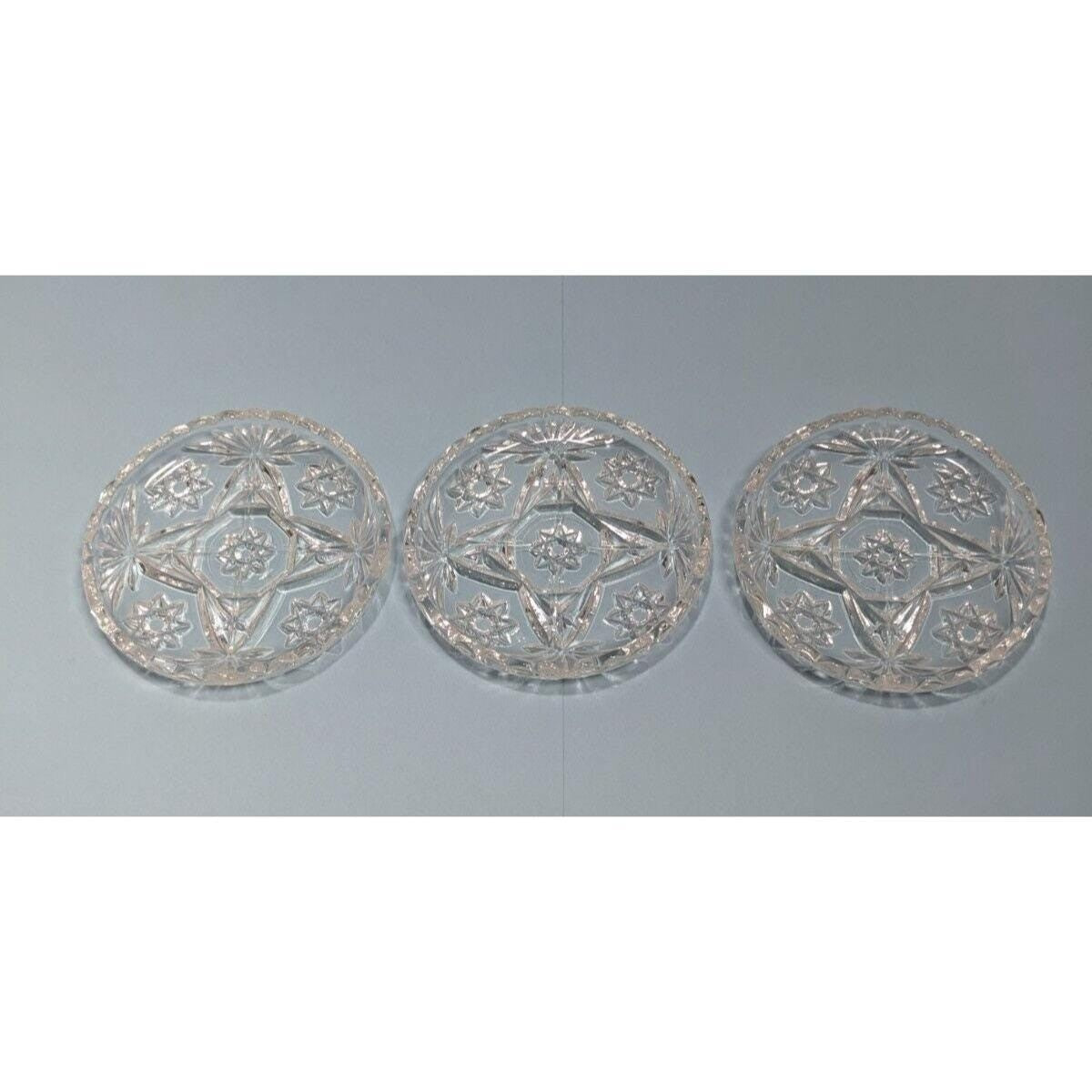 Vintage Cut Glass Coasters Set of 3 Starburst Drink Coasters
