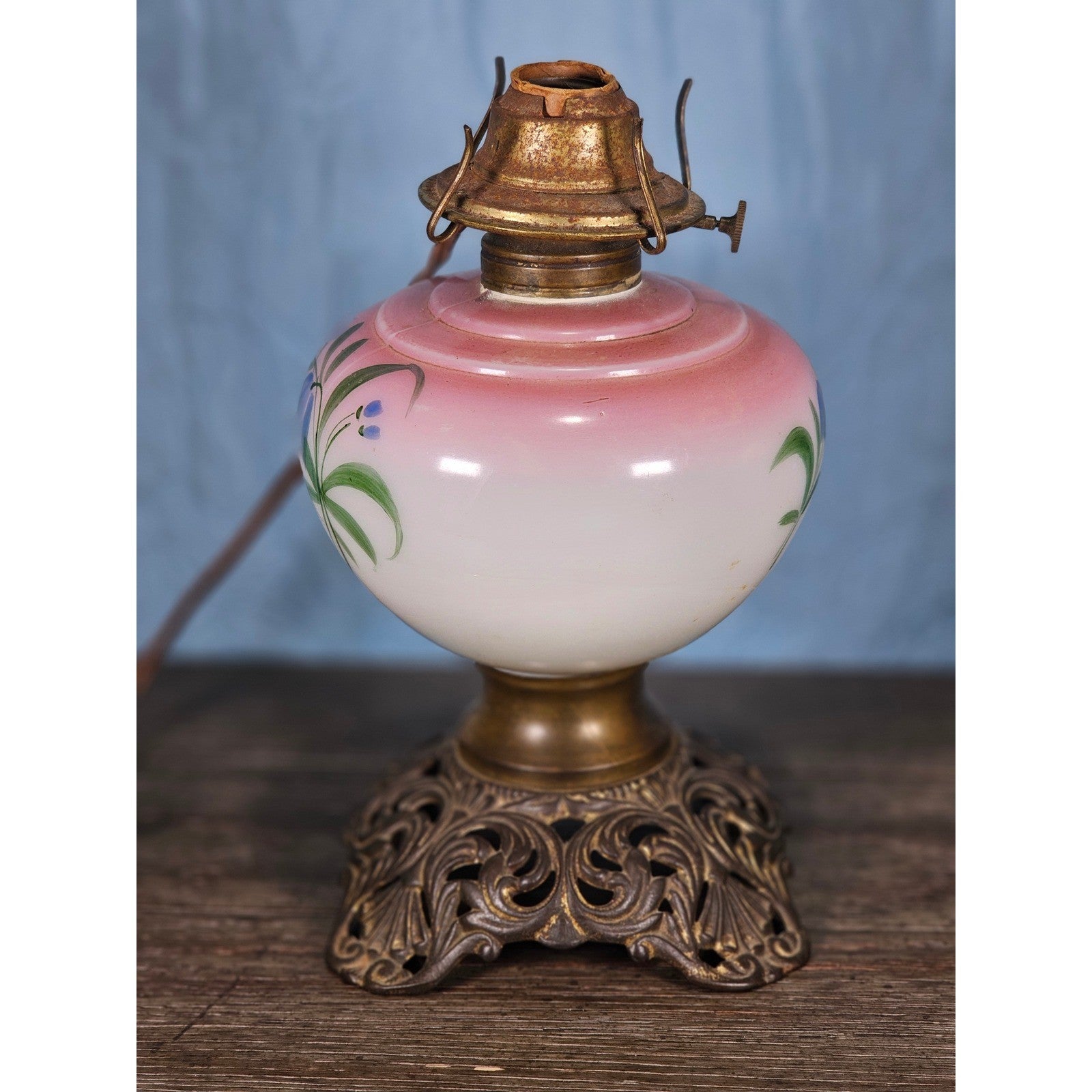 Vintage Hand-Painted Milk Glass Table Lamp | Pink Floral | Project Piece