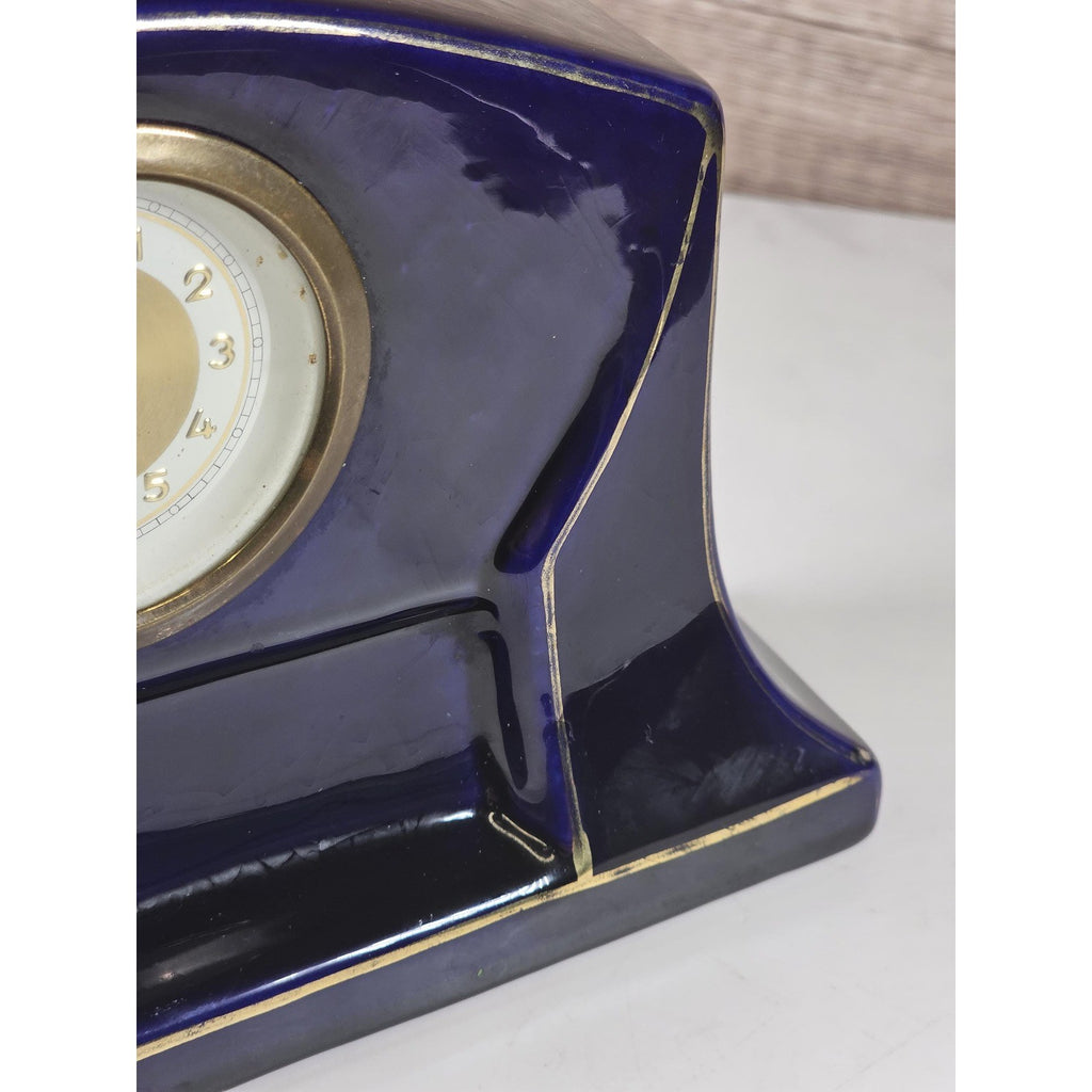 Mercedes Wind Up Clock Germany Blue Ceramic Mantel Clock