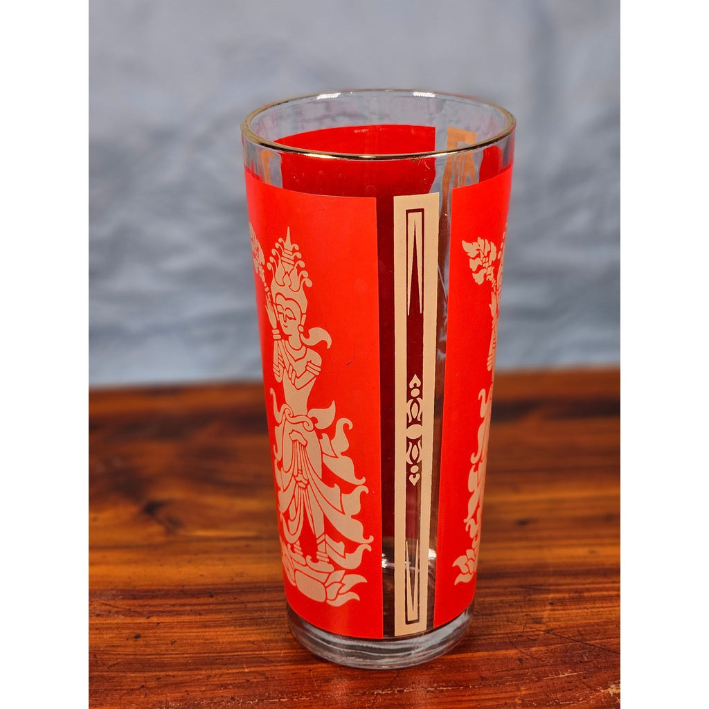 Vintage Culver Thai Goddess Highball Glass | Red & 22K Gold Barware