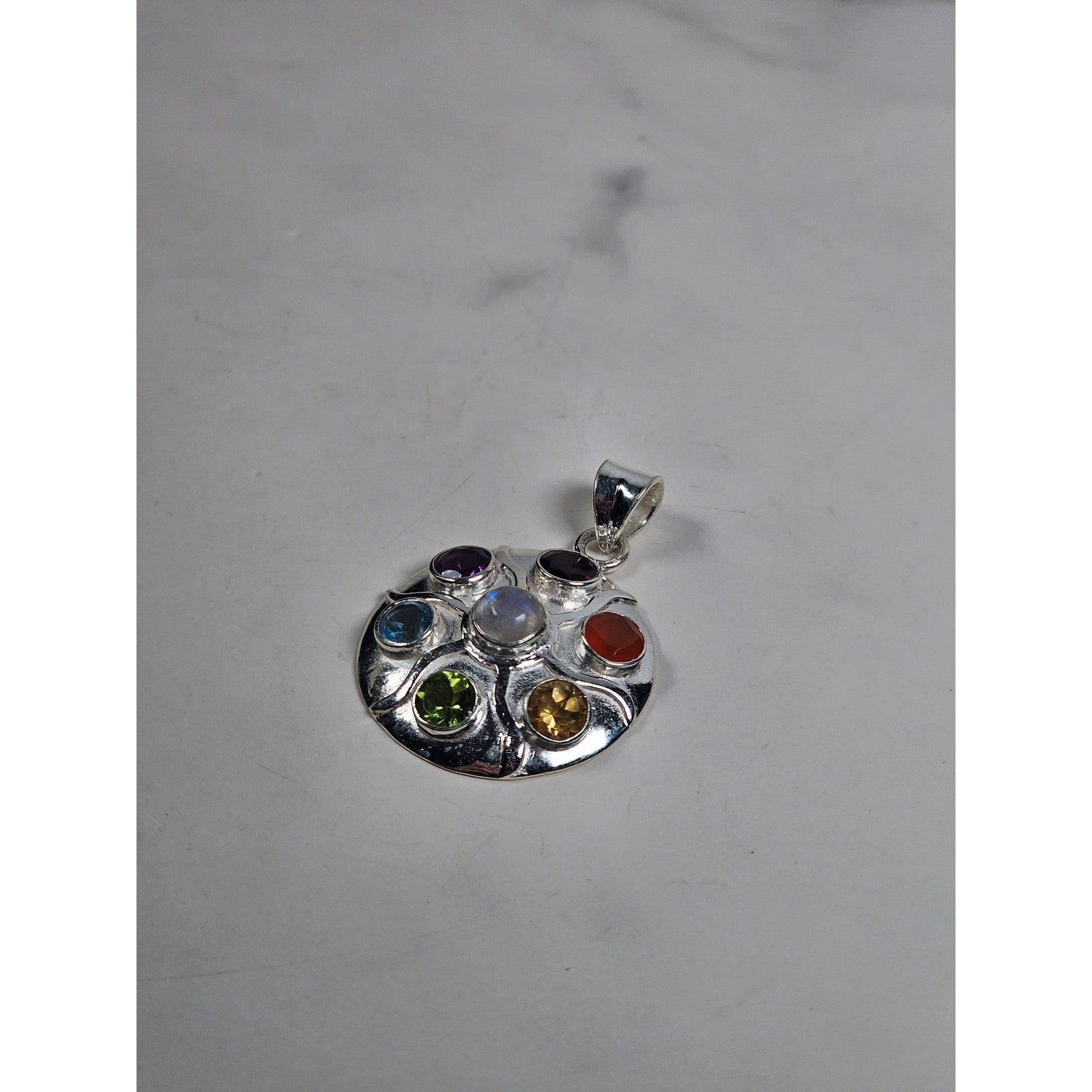 Vintage Sterling Silver Multistone Pendant .925 Artisan Style No Chain