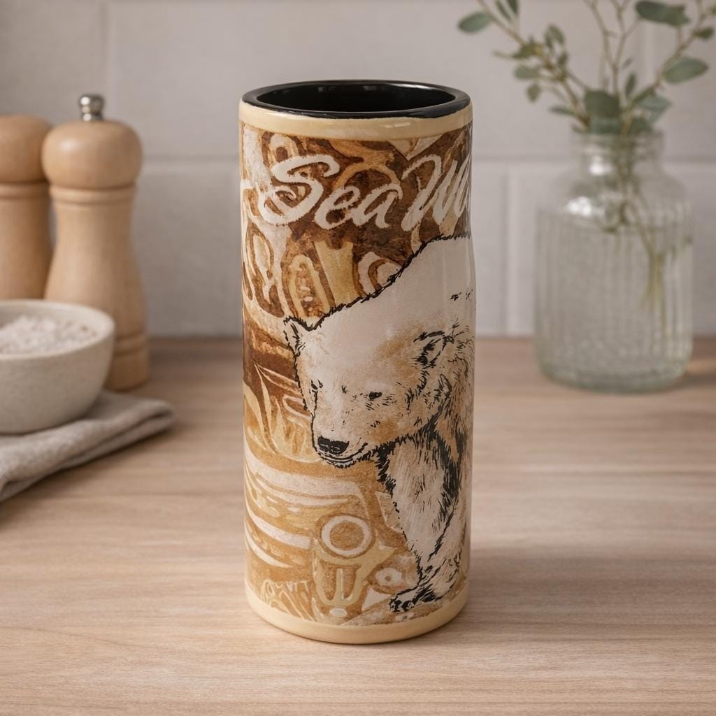 Vintage SeaWorld Polar Bear Shot Glass Raised Relief Ceramic