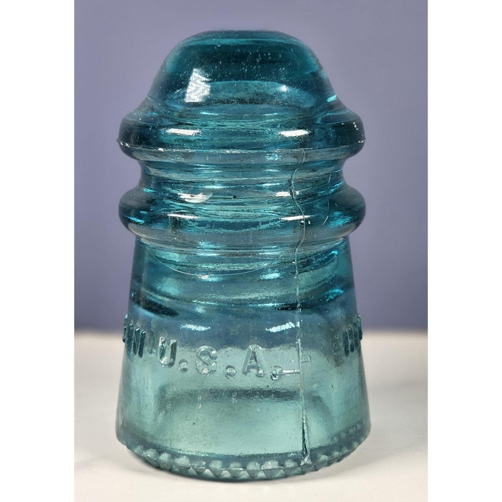 Vintage Hemingray No 9 Glass Insulator Blue May 2 1893