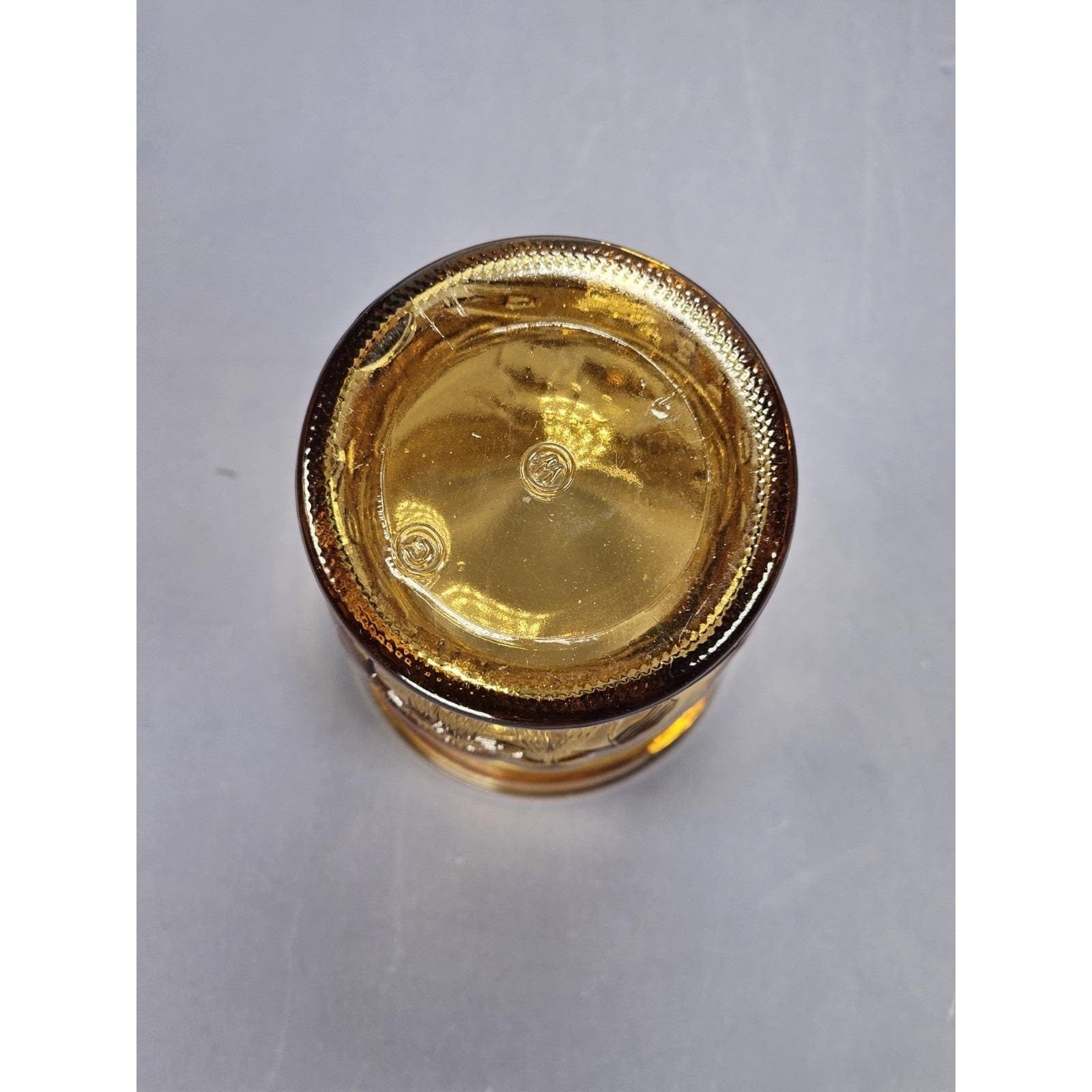 Vintage Amber Glass Nautical Ship Jar 3.75" Embossed Maritime Decor