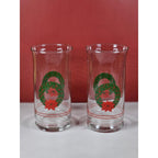 Vintage Libbey Christmas Glasses Set of 2 Holly Poinsettia Holiday Drinkware