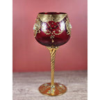 Vintage Gold Enameled Wine Glass Twisted Stem 8.75" Hand Painted