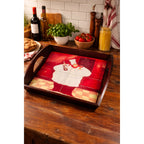Vintage Tile Art Chef Serving Tray Wine Theme Wooden Handles