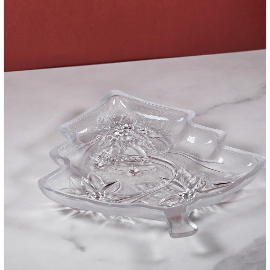 Vintage Soga Japan Frosted Glass Christmas Tree Serving Plate 8x6.5