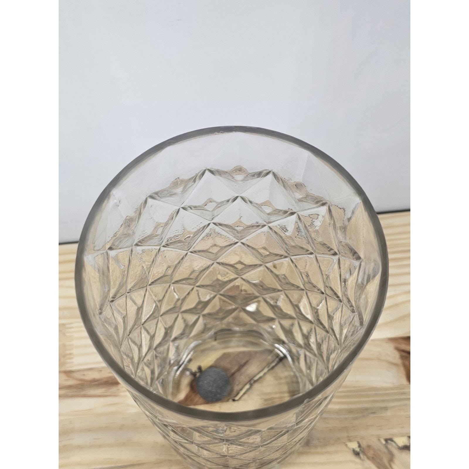 Vintage Diamond Cut Glass Vase 12" Tall Clear Cylinder Floral Vase