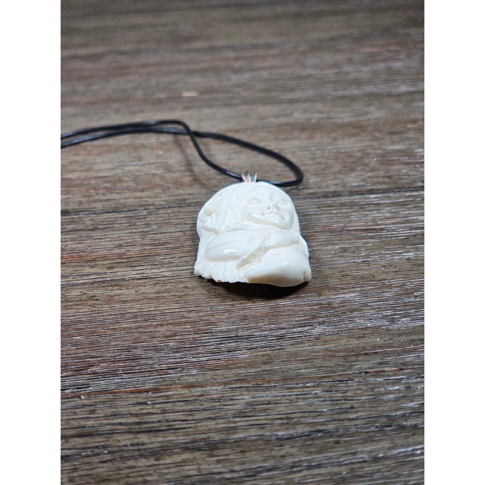 Vintage Buffalo Bone Carved Woman Pendant Necklace 2.5 x 1 Inch