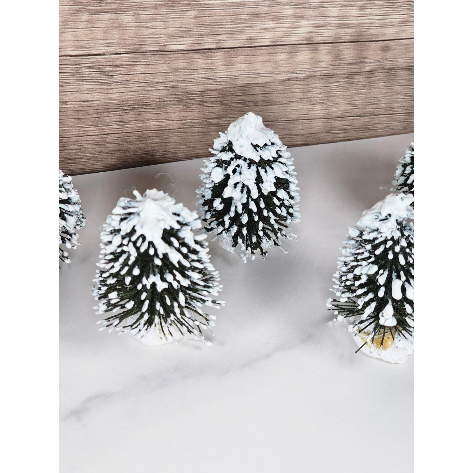 Mini Snow Covered Christmas Village Trees Set of 8 Winter Holiday Decor