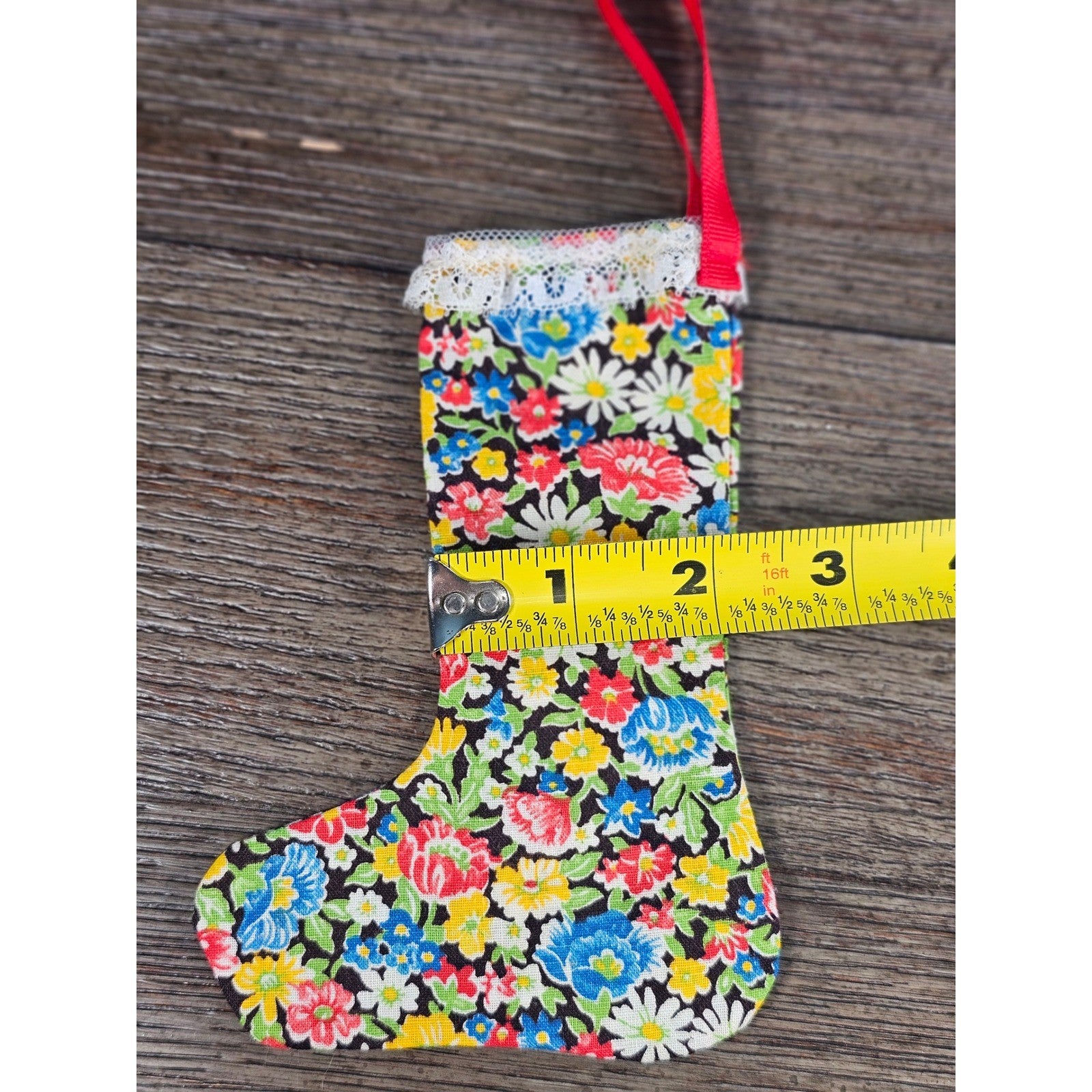 Vintage Handmade Fabric Stocking Ornaments Floral Christmas Decor Set of 4