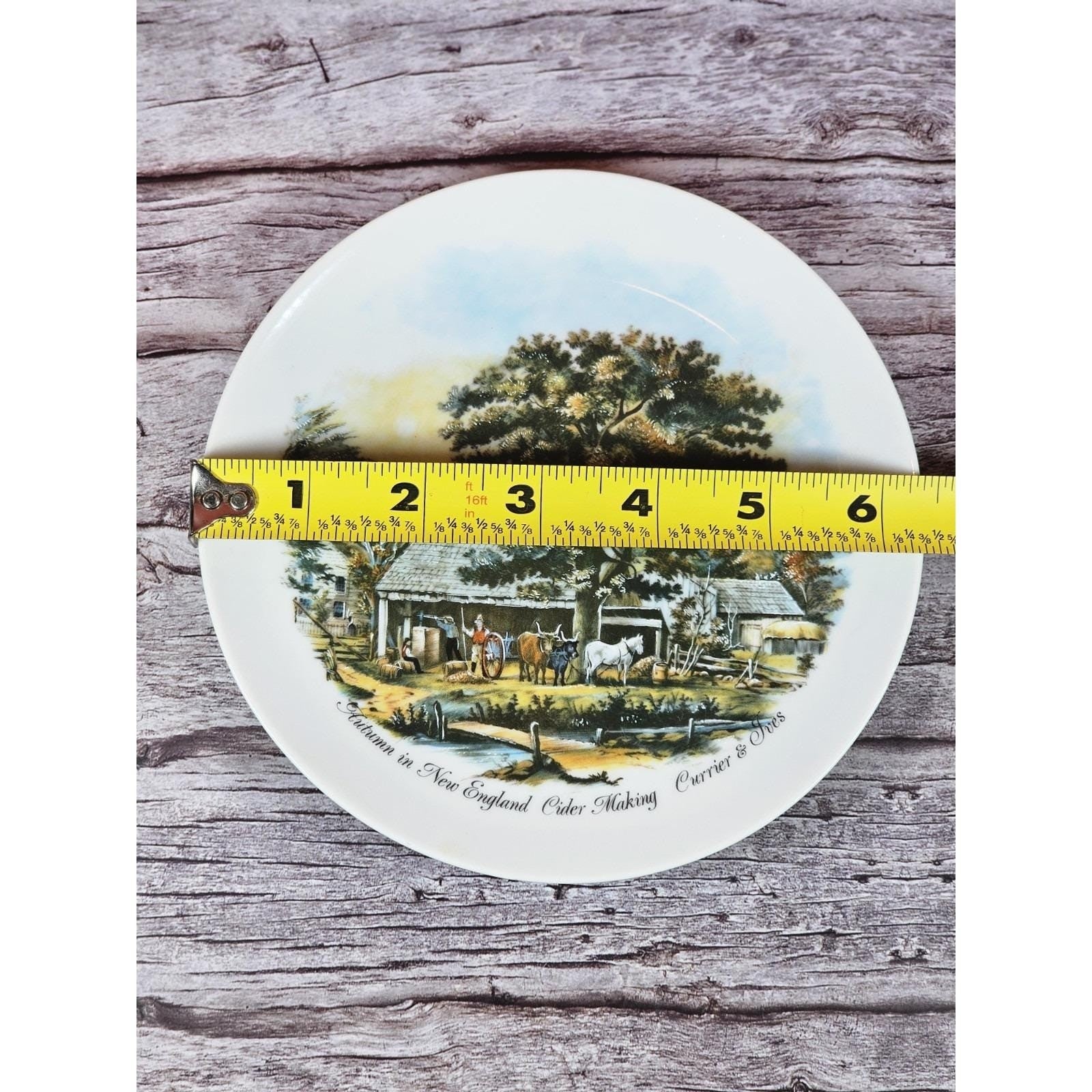 Vintage Currier & Ives Autumn Rural Scene Plate 6.5" Horse Barn Art