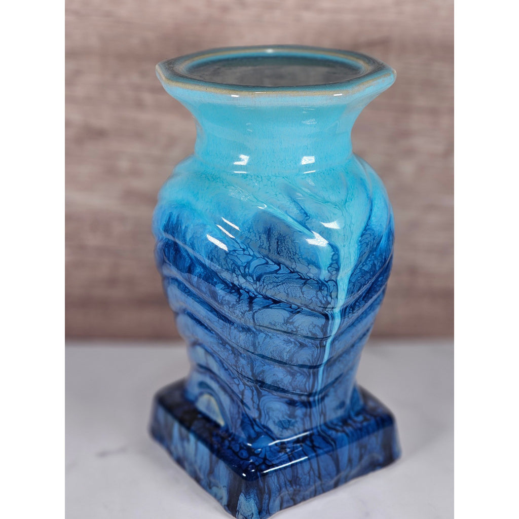 Blue Drip Glaze Ceramic Vase | Textured Aqua Cobalt Art Pottery Decor