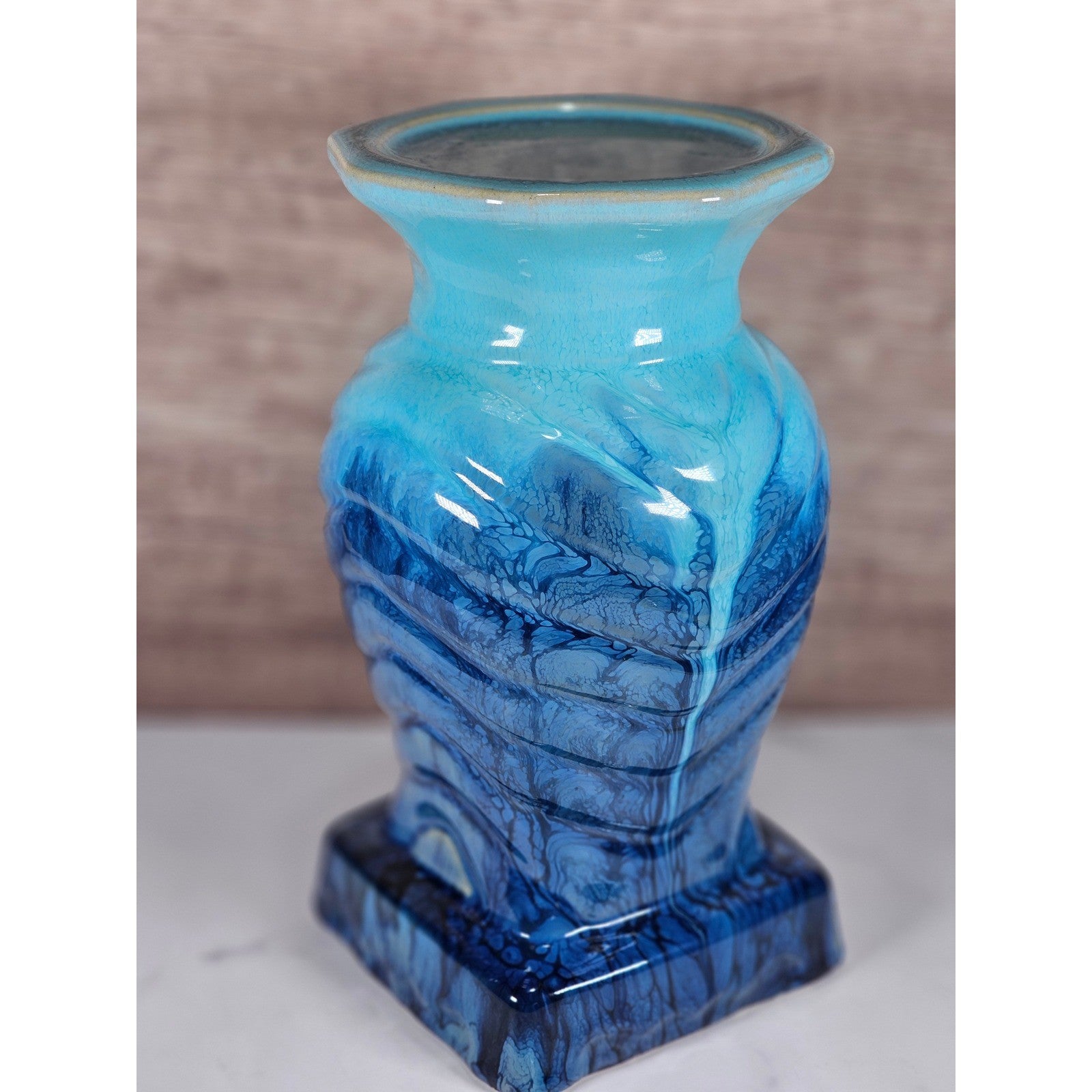Blue Drip Glaze Ceramic Vase | Textured Aqua Cobalt Art Pottery Decor